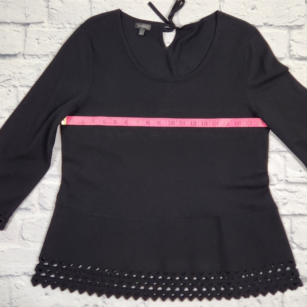 Talbots Shirt Womens Large Black Lace Trim - Picture 10 of 12